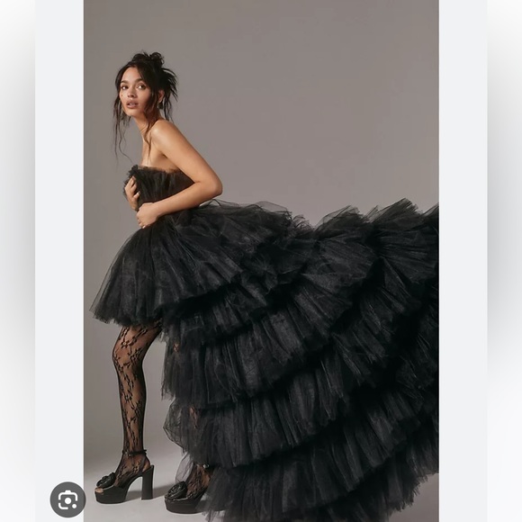 Anthropologie Morphine Fashion Madonna Strapless Tiered Tulle Asymmetric Dress - Picture 3 of 8